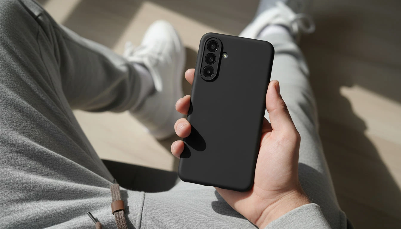 black silicone case in hand